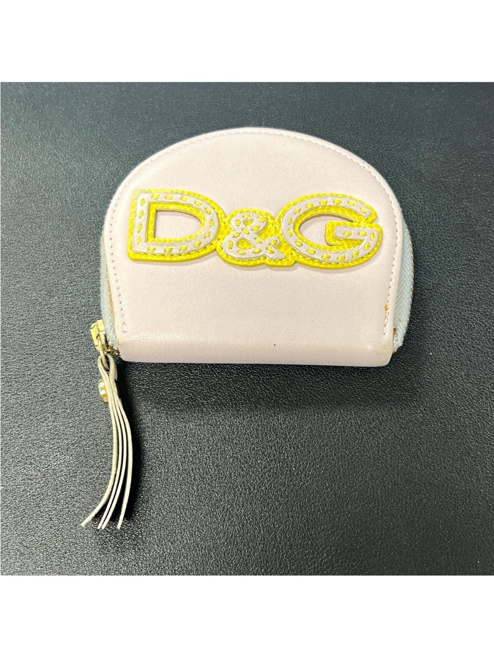 Dolce & Gabbana D&G Lavender Yellow Leather Zip Coin Purse Mini Wallet Italy